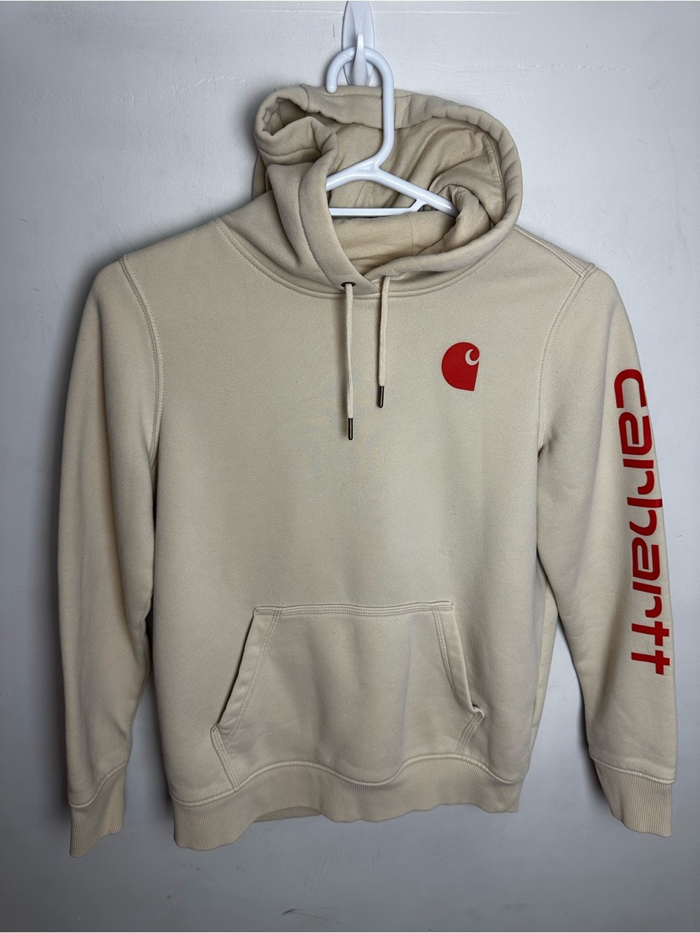 Carhartt Hoodie Men's Size Medium Relaxed Fit Tan Brown Hoody Sleeve Spell Out
